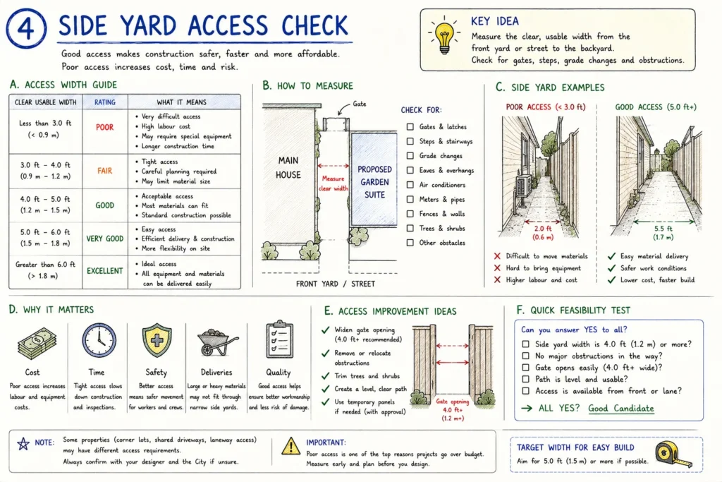 Toronto garden suite side yard access feasibility check notes