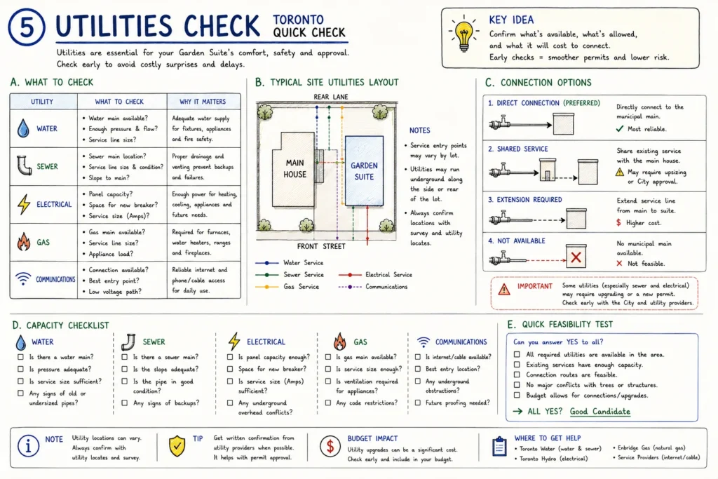 Toronto garden suite utility connection cost and feasibility check notes