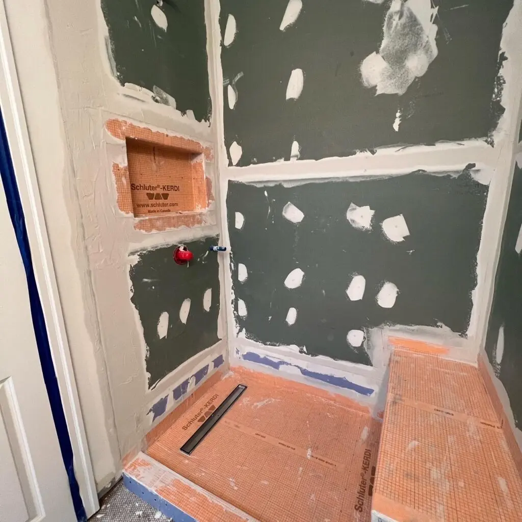 Bathroom renovation in Ajax with walk-in shower and floating vanity