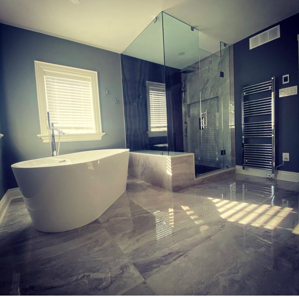 bathroom renovation in Richmond Hill with glass shower and modern finishes