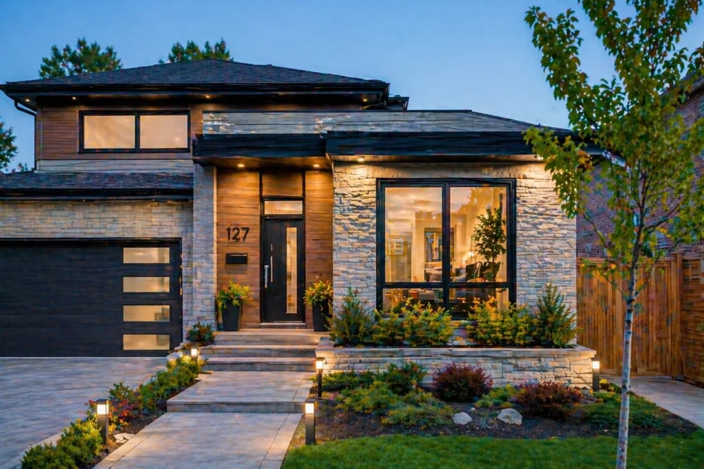 home addition in Richmond Hill with modern rear extension and large windows