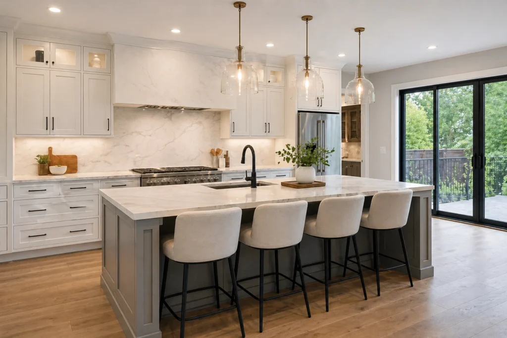 modern kitchen renovation in Richmond Hill with island and custom cabinets