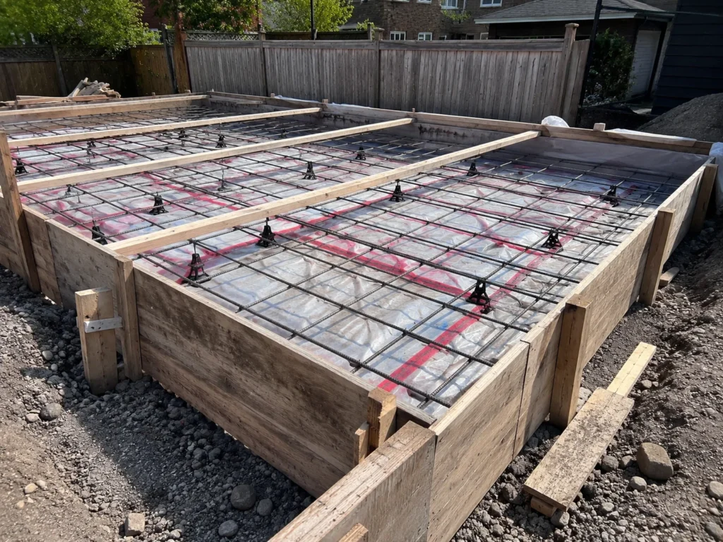 modern garden suite rough in stage with exposed framing and water lines