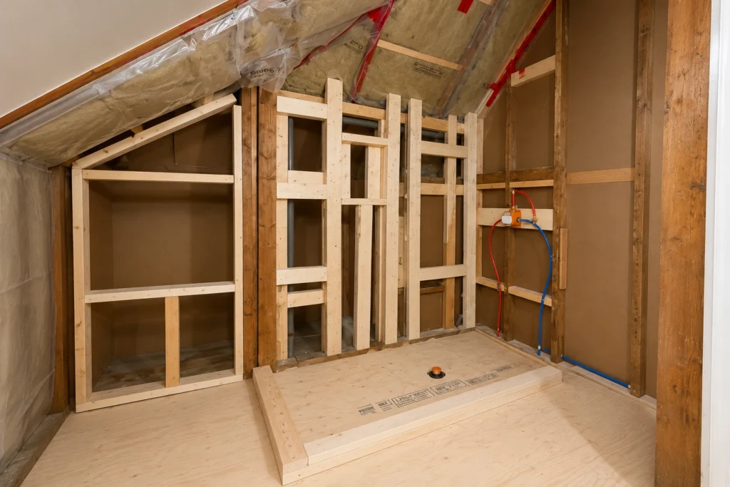 Bathroom plumbing rough-in during renovation in the GTA by Renotec