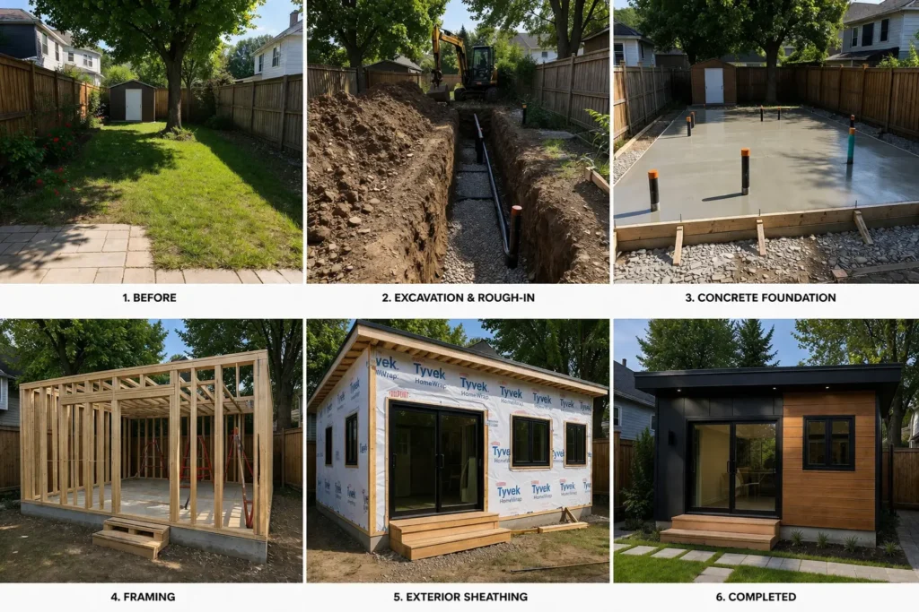 Backyard rental unit construction in Toronto