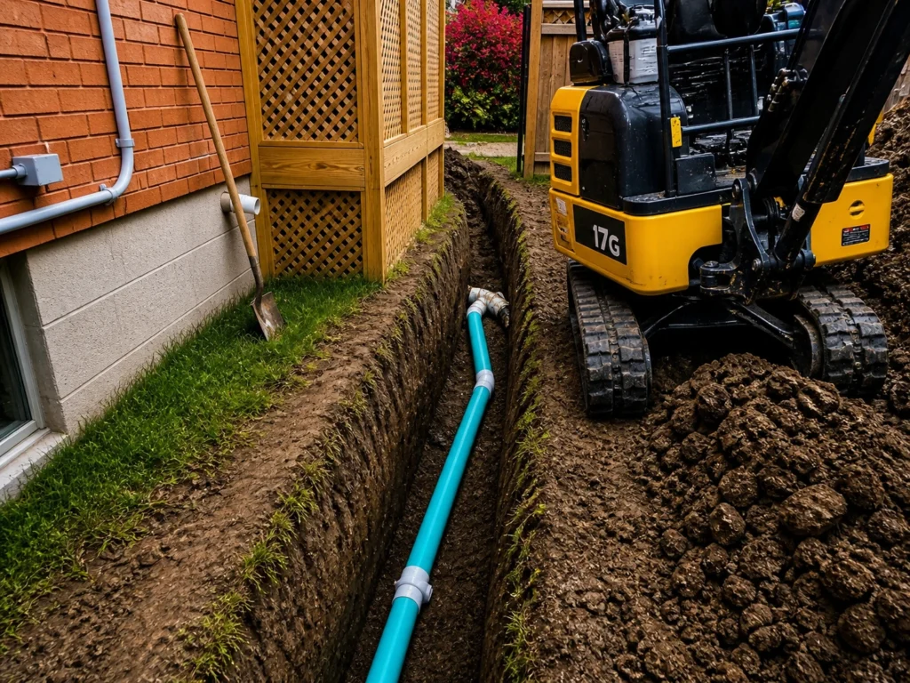 Laneway suite builder in Toronto and the GTA trench for the swear system connection 